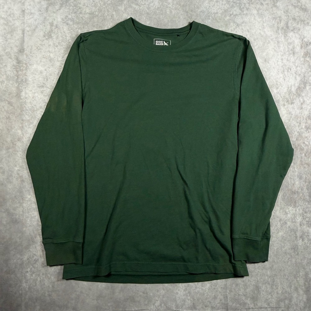 Eddie Bauer Mens Long Sleeve Crewneck Shirt Forest Green Small Essential Casual